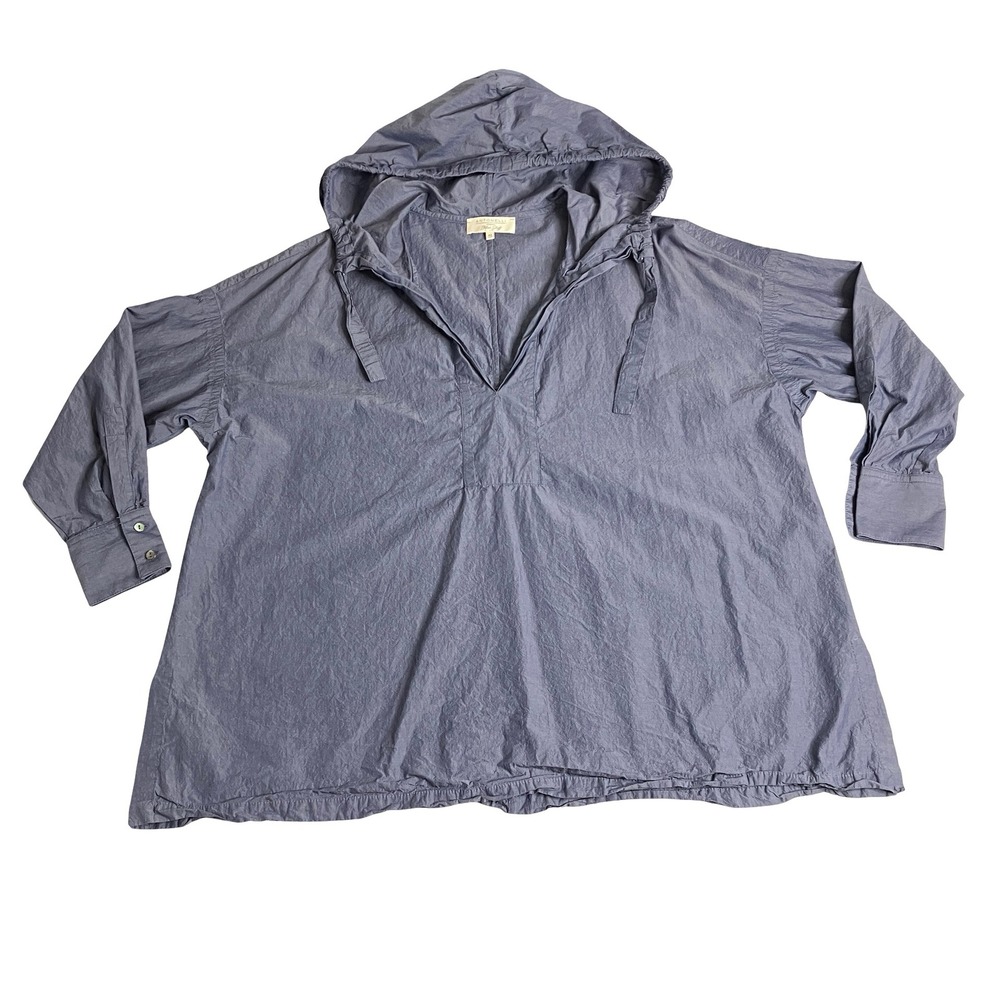 Antonelli Firenze Hooded Popover Top IT 44 US 8 Blue Cotton Oversized Boxy Chic‎